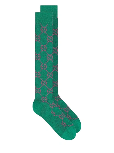 Gucci Lamé Gg Socks In Green