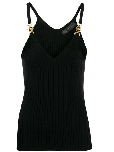 Versace Embellished Ribbed-knit Camisole In Black