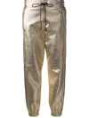 SAINT LAURENT LAMBSKIN METALLIC TRACK PANTS