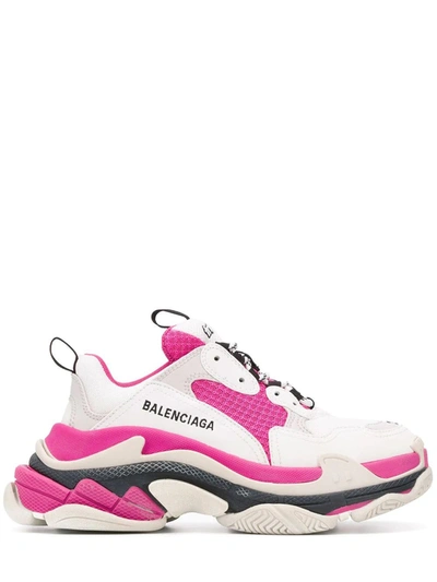 Balenciaga 60mm Triple S Mesh Trainers In White/pink/grey