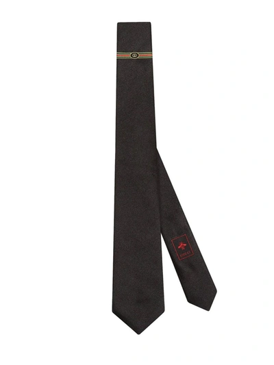 Gucci Silk Tie With Interlocking G Web In Black