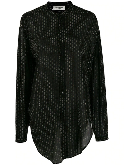 Saint Laurent Oversized Tie-up Shirt In Silk Georgette With Studs In Black