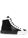 Prada Women's Colorblock Canvas High-top Sneakers In Black