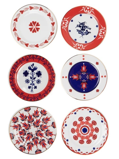 La Doublej Set Of Six Transylvania Porcelain Dessert Plates In Transylvania Mix