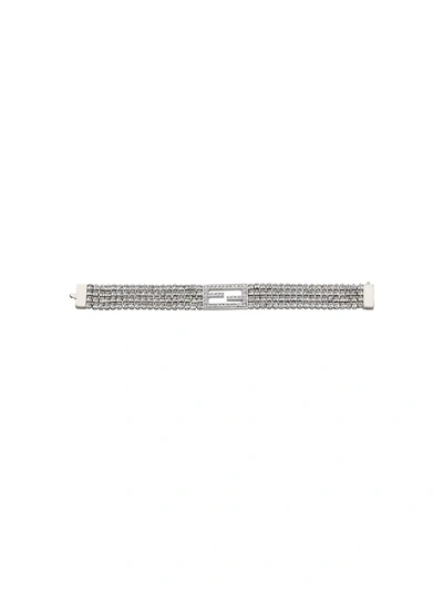 Fendi Crystal-embellished Baguette Bracelet In Silver