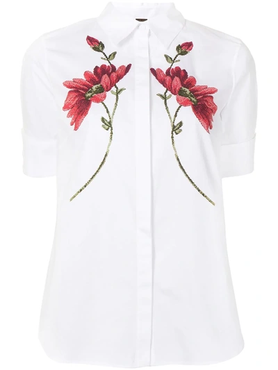Adam Lippes Floral Print Stretch Poplin Shirt In White Small Daisy