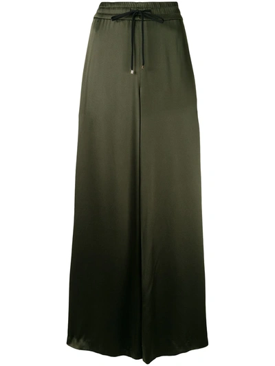 Adam Lippes Silk Charmeuse Wide-leg Drawstring Pants In Green