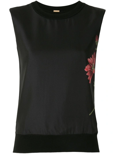 Adam Lippes Floral-printed Sleeveless Wool Top In Black