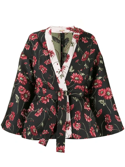 Adam Lippes Floral Jacquard Kimono Jacket In Black