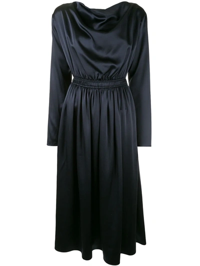 Adam Lippes Long-sleeve Cowl-neck Silk Charmeuse Dress In Blue