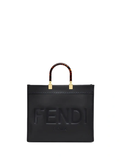 Fendi Black Sunshine Logo-debossed Tote Bag