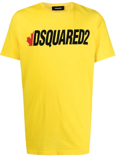 Dsquared2 Logo印花轻薄棉质平纹针织t恤 In Yellow