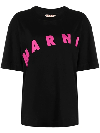 Marni Logo大廓型棉质针织t恤 In Black
