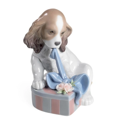 Lladrò Collectible Figurine, Can't Wait! Puppy With Gift In White