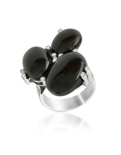 Del Gatto Rings Diamond And Onyx Three-stone 18k Gold Ring