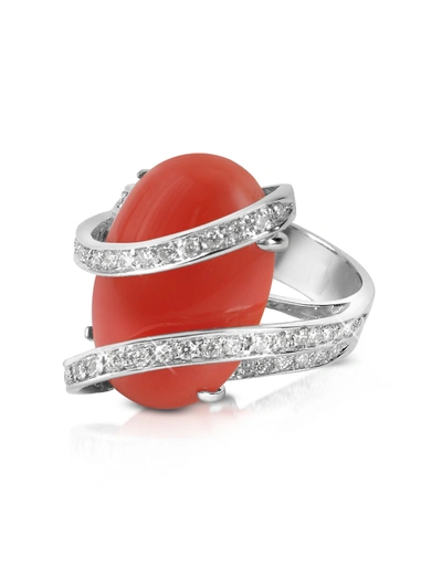 Del Gatto Rings Red Coral Diamond Channel 18k Gold Ring
