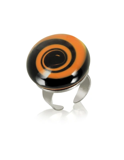 Akuamarina Rings Swirling Murano Glass & Sterling Silver Open Ring In Orange