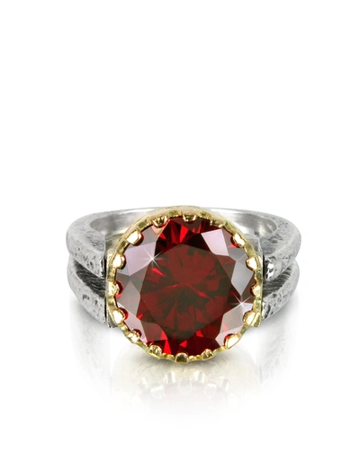 Tryò Designer Rings Red Cubic Zirconia Sterling Silver & Rose Gold Reversible Ring In Rouge