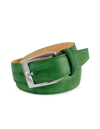 Pakerson Designer Men's Belts Men's Green Hand Painted Italian Leather Belt In Vert