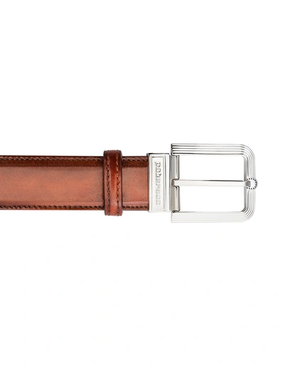 Pakerson Designer Men's Belts Fiesole Wood Italian Leather Belt W/ Silver Buckle In Marron