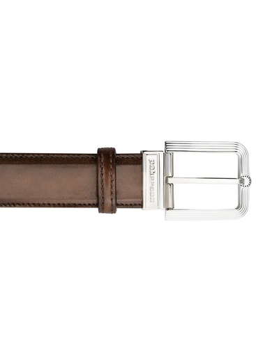 Pakerson Designer Men's Belts Fiesole Coffee Italian Leather Belt W/ Silver Buckle In Marron