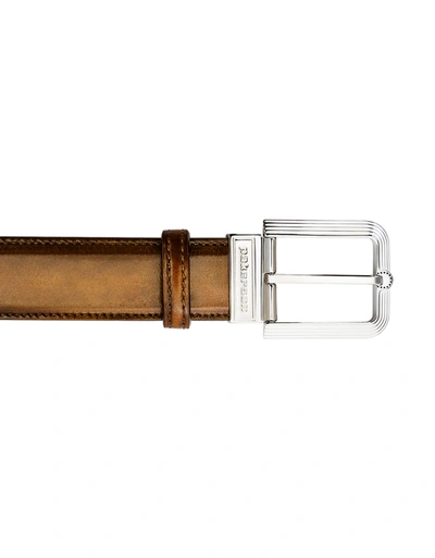 Pakerson Designer Men's Belts Fiesole Timber Italian Leather Belt W/ Silver Buckle In Marron