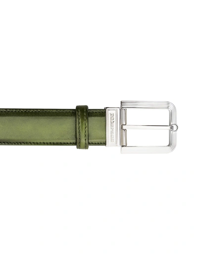 Pakerson Designer Men's Belts Fiesole Turtle Italian Leather Belt W/ Silver Buckle In Vert