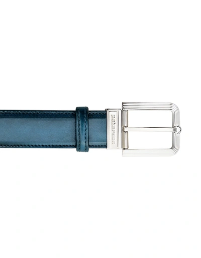 Pakerson Designer Men's Belts Fiesole Blue Island Italian Leather Belt W/ Silver Buckle In Bleu