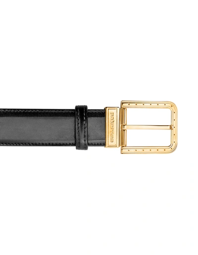 Pakerson Designer Men's Belts Ripa Black Italian Leather Belt W/ Gold Buckle In Noir