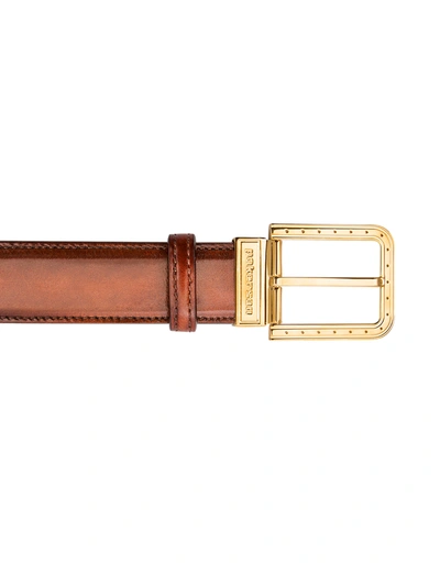 Pakerson Designer Men's Belts Ripa Wood Italian Leather Belt W/ Gold Buckle In Marron
