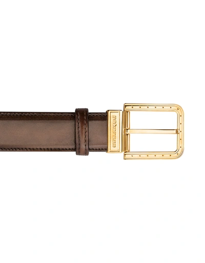 Pakerson Designer Men's Belts Ripa Coffee Italian Leather Belt W/ Gold Buckle In Marron