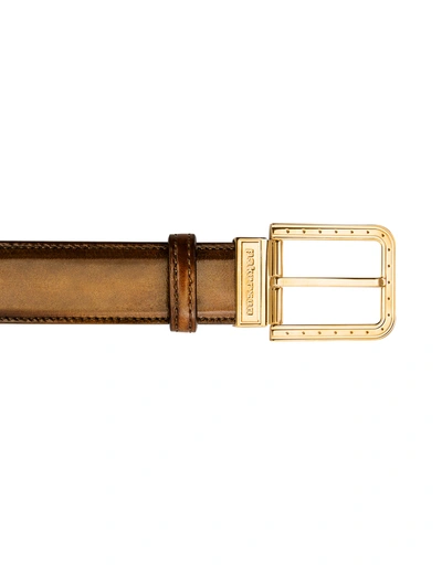 Pakerson Designer Men's Belts Ripa Timber Italian Leather Belt W/ Gold Buckle In Marron