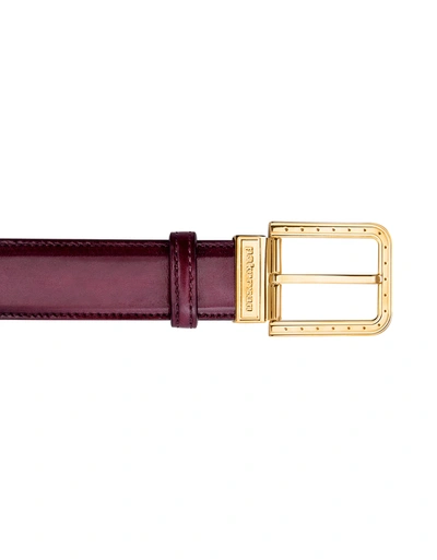 Pakerson Designer Men's Belts Ripa Wine Red Italian Leather Belt W/ Gold Buckle In Rouge