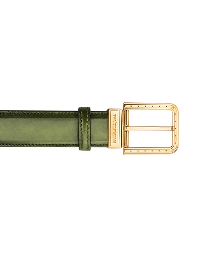 Pakerson Designer Men's Belts Ripa Turtle Italian Leather Belt W/ Gold Buckle In Vert