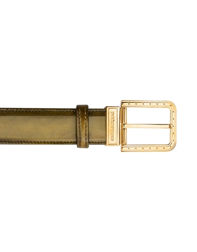 Pakerson Designer Men's Belts Ripa Olive Italian Leather Belt W/ Gold Buckle In Vert