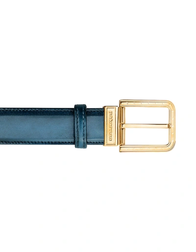 Pakerson Designer Men's Belts Ripa Blue Island Italian Leather Belt W/ Gold Buckle In Bleu