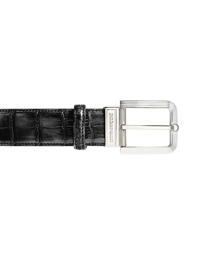 Pakerson Designer Men's Belts Fiesole Black Alligator Leather Belt W/ Silver Buckle In Noir