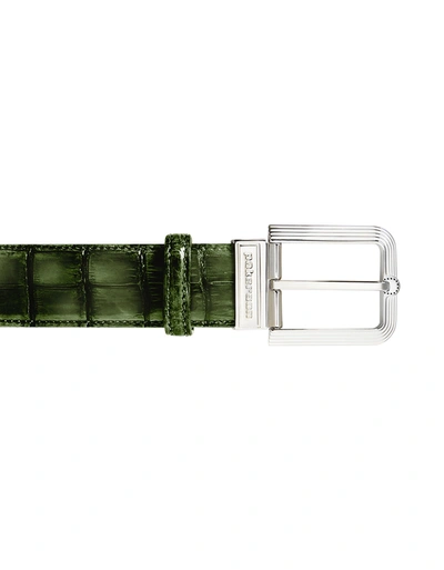 Pakerson Designer Men's Belts Fiesole Turtle Alligator Leather Belt W/ Silver Buckle In Vert