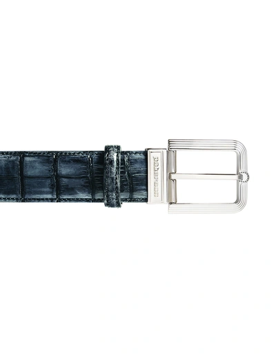 Pakerson Designer Men's Belts Fiesole Blue Island Alligator Leather Belt W/ Silver Buckle In Bleu