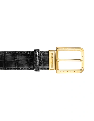 Pakerson Designer Men's Belts Ripa Black Alligator Leather Belt W/ Gold Buckle In Noir