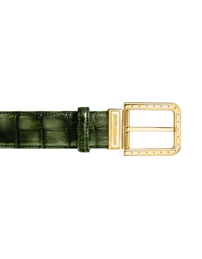Pakerson Designer Men's Belts Ripa Turtle Alligator Leather Belt W/ Gold Buckle In Vert