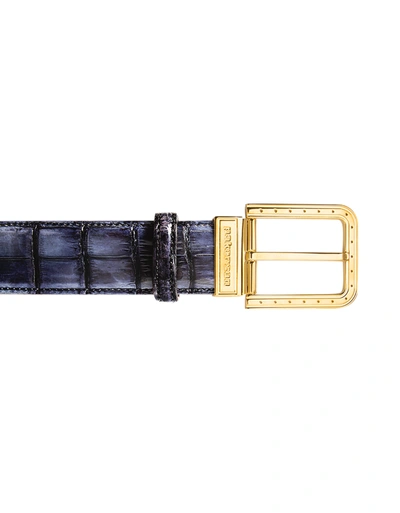 Pakerson Designer Men's Belts Ripa Stone Alligator Leather Belt W/ Gold Buckle In Gris