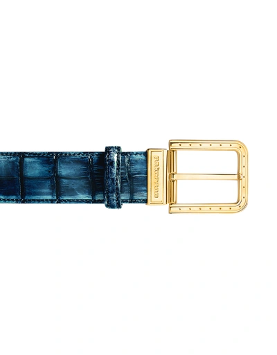 Pakerson Designer Men's Belts Ripa Blue Bay Alligator Leather Belt W/ Gold Buckle In Bleu