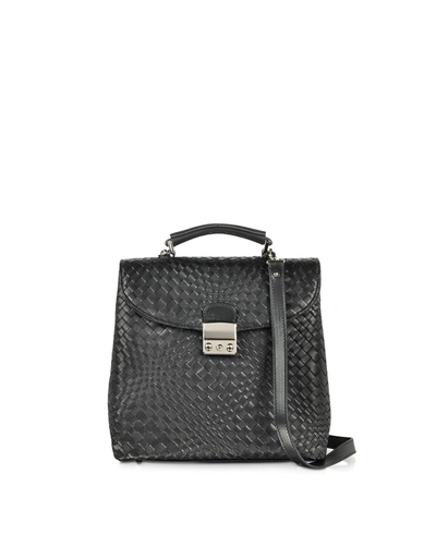 Forzieri Briefcases Black Woven Leather Vertical Messenger