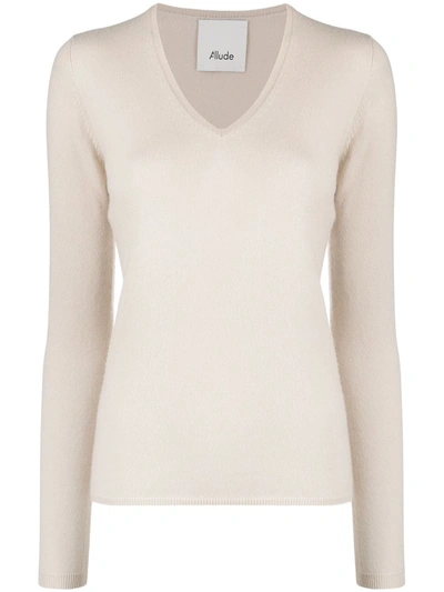 Allude V-neck Cashmere Jumper In Neutrals