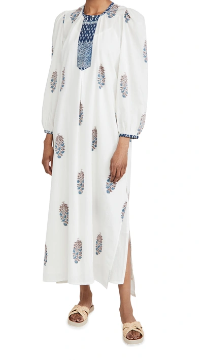 Alix Of Bohemia Virginie Violet Print Caftan Dress In White/blue