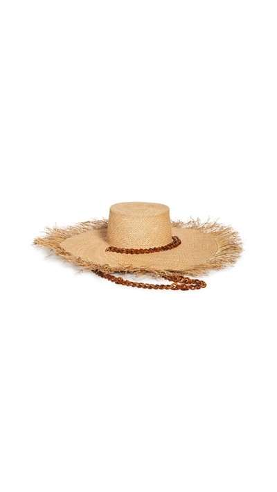Eugenia Kim Valentina Straw Sun Hat With Tortoiseshell Chain In Camel