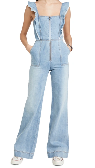 Alice And Olivia Gorgeous Open Back Sleevless Denim Jumpsuit In One In A Million
