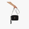 Saint Laurent Lou Medium Ysl Monogram Raffia Camera Bag In Black
