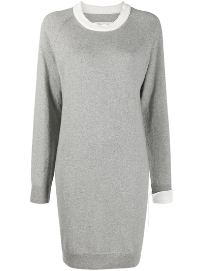 Maison Margiela Cotton Blend Crewneck Knit Mini Dress In Grey